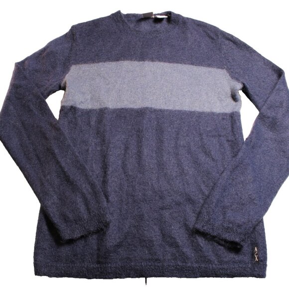 AX Armani Exchange Womens Small Blue Colorblock Mohair Nylon Crewneck Sweater - Picture 1 of 10